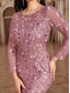 cheap Under $129.99-Dress Mother of the Bride Dress Elegant Party Crew Neck Floor Length Polyester Long Sleeve with Embroidery