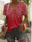 abordables T-shirt Boho-Femmes T-shirt A Ombre Fleuri Graphique Occasionnel Manche Courte Col en V Hauts Réguliers Quotidien Imprimé Jaune Rouge Bleu Été Printemps