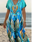 preiswerte Boho Kleider-Damen Maxikleid Sommerkleid A Linie Kleid Urlaub Lässig Täglich Normale Passform Grafik Stammes Kurzarm V Ausschnitt Blau Sommer