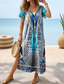 billige Boho-kjoler-Dame Midikjole Solkjole Kjole med A-linje Ferie Fritid Bohem Sommerfugl Feriereise Strand Normal Nyanse Grafisk Paisly Kortermet Crewneck Blå Sommer