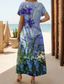 preiswerte Blumenkleider-Damen Maxi Kleid Sommerkleid A-Linie Kleid Urlaub Lässig Urlaub Alltag Reguläre Passform Floral Grafik Kurzarm V-Ausschnitt Aschblau Lila Sommer Frühling