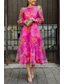 cheap Casual Floral Dresses-Women&#039;s Midi Dress Floral Dress Print Dress Fashion Classic Modern Puff Sleeve Vacation Going out Weekend Regular Fit Flower Long Sleeve Crew Neck Blue Rose Red Summer