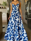 cheap Elegant Floral Dresses-Women&#039;s Long Dress Maxi Dress Party Dress Cocktail Dress Elegant Fashion Party Tea Party Weekend Regular Fit Flower Sleeveless Spaghetti Strap Blue Summer