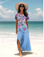 abordables Art &amp; Design Robes-Femmes Robe maxi Robe d&#039;Été Robe trapèze Robe d&#039;été Vacances Occasionnel Quotidien Coupe régulière Fleuri Graphique Manche Courte Col en V Noir Rouge Bleu Printemps Automne