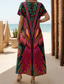 tanie Sukienki boho-Damskie Sukienka midi Sukienka letnia Sukienka A line Urlop Codzienny Boho Motylkowy Urlop Plaża Regularny Graficzny W Tureckie Wzory Plemienny Krótki rękaw Wycięcie pod szyją Żółty Czerwony Niebieski