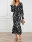 cheap Cocktail Dress-Women&#039;s Midi Dress Cocktail Dress Sheath Dress Fashion Vacation Holiday Tea Party Regular Fit Leopard Long Sleeve V Neck Black Khaki Apricot Summer
