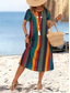 preiswerte Streifen- und geometrisches Kleid-Damen Mini Kleid T-Shirt Kleid Tee Kleid Sommerkleid Freizeit Täglich Regulärer Fit Grafisch Gestreift Kurzarm Rundhalsausschnitt Orange Sommer Frühling