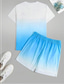 cheap Men&#039;s Printed Tees sets-Men&#039;s Ombre Palm Tree 2pcs Tees sets Summer Tops Short Sleeve Short Pants Crew Neck beach vacation Sport Daily Going out 3D Print Summer White Blue Green