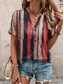 economico T-shirt a righe e geometrico-Per donna Maglietta Grafico A righe Casual Manica Corta Scollo a V Top Regolari Quotidiano Stampato Rosso Viola Verde Estate