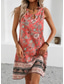 billiga Boho klänningar-Dam Mini klänning Solklänning Sommarklänning Semester Ledigt Semester Dagligen Normal Blommig Grafisk Stam Ärmlös Rund hals Orange Sommar