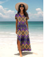 voordelige Boho Jurken-Dames maxi jurk zonnejurk A-lijn jurk vakantie casual vakantie dagelijks reguliere pasvorm grafisch geometrisch paisley korte mouw V-hals blauw paars groen lente herfst