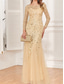 cheap Under $129.99-Dress Mother of the Bride Dress Elegant Party Crew Neck Floor Length Polyester Long Sleeve with Embroidery