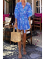 ieftine Rochie Boho de vacanță-Pentru femei Rochie Mini Rochie imprimata Modă Zilnic Concediu Dată Fit regulat Floare Lungime Manșon 3/4 În V Albastru piscină Vară