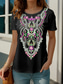 tanie T-shirt boho-Damskie Podkoszulek Graficzny Zabytkowe Codzienny Krótki rękaw Okrągły dekolt Zwykłe topy Codzienny Nadruk Czarny Lato Wiosna
