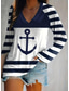 cheap Stripe&amp;Geometric tee-Women&#039;s Blouse Graphic Ocean Striped Casual Beach Long Sleeve V Neck Regular Tops Daily Going out Weekend Print Navy Blue Spring Fall