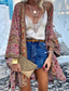 cheap Boho Dress-Women&#039;s Blouse Flower Modern Casual Long Sleeve Asymmetrical Long Tops Daily Holiday Going out Print Yellow Pink Purple Green Summer