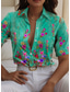 cheap Floral Tops-Women&#039;s Shirt Long Sleeve Button Down Blouse Floral Graphic Daily Stylish Short Sleeve Shirt Collar Regular Tops Daily Blue Orange Green Rose Pink Summer Spring