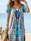 billige Boho-kjoler-Dame Midikjole Solkjole Kjole med A-linje Ferie Fritid Bohem Sommerfugl Feriereise Strand Normal Nyanse Grafisk Paisly Kortermet Crewneck Blå Sommer