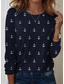 cheap Art&amp;Design tee-Women&#039;s T Shirt Ocean Elegant Casual Long Sleeve Crew Neck Regular Tops Daily Going out Beach Wear Print White Navy Blue Summer Spring