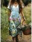 preiswerte Blumenkleider-Damen Maxi Kleid Sommerkleid A-Linie Kleid Urlaub Lässig Urlaub Alltag Reguläre Passform Floral Grafik Kurzarm V-Ausschnitt Aschblau Lila Sommer Frühling