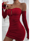 cheap White Graduation Dresses-Women&#039;s Mini Dress White Dress Graduation Dress Bodycon Elegant Fashion Birthday Graduation Date Regular Fit Plain Long Sleeve Off Shoulder Black White Light Green Wine Summer