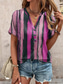 economico T-shirt a righe e geometrico-Per donna Maglietta Grafico A righe Casual Manica Corta Scollo a V Top Regolari Quotidiano Stampato Rosso Viola Verde Estate