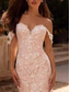 cheap Casual Wedding Dresses-Wedding Dresses Mermaid / Trumpet Off Shoulder Sleeveless Court Train Tulle Bridal Gowns With Solid Color