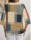 cheap Stripe&amp;Geometric Tops-Women&#039;s Blouse Long Sleeve Asymmetrical Hem Graphic Geometric Plaid Stylish Beach 3/4 Length Sleeve Crew Neck Regular Tops Daily Print Khaki Spring Fall
