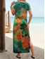 economico Arte &amp; Design Abito-Vestito maxi da donna abito a campana abito a T-shirt abito da spiaggia casual vacanza vestibilità regolare grafica floreale manica corta colletto tondo verde scuro estate