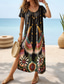 preiswerte Boho Kleider-Damen Midikleid Sommerkleid A Linie Kleid Urlaub Brautkleider schlicht Boho Schmetterling Urlaub Ausgehen Regular Fit Blumen Graphic Stammes Kurzarm Rundhalsausschnitt Schwarz Sommer