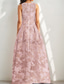 cheap PINK-A-Line Evening Gown Brocade Jacquard Elegant Dress Formal Wedding Floor Length Sleeveless V Neck with Slit Wedding Guest Dress