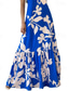 preiswerte Elegante Blumenkleider-Damen kleid lang Cocktailkleid Neckholder-Kleid Elegant Modisch Tee-Party Ausgehen Wochenende Regular Fit Blume Ärmellos Halfterhals Blau Sommer