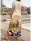 cheap Easter Dresses-Women&#039;s Maxi Dress Sundress A Line Dress Summer Dress Casual Vacation Daily Regular Fit Floral Graphic Animal Short Sleeve V Neck Light Yellow Spring Fall