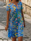 cheap Boho Dress-Women&#039;s Mini Dress Casual Dress T Shirt Dress Tee Dress Shift Dress Summer Dress Elegant Stylish Formal Vacation Work Casual Linen Like Regular Fit Floral Graphic Short Sleeve V Neck Blue Summer