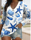 cheap Hawaiian tee-Women&#039;s T Shirt Graphic Ocean Casual Beach Long Sleeve V Neck Regular Tops Daily Weekend Beach Wear Print White Spring Fall