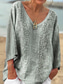 cheap Boho Tops-Women&#039;s Blouse Floral Graphic Stylish Ethnic Beach 3/4 Length Sleeve V Neck Regular Tops Daily Holiday Print Blue Gray Summer Spring