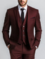 cheap Formal Suits-Men&#039;s Wedding Business Suits Burgundy Fashion Formal Solid Colored Standard Fit 3 Piece Single Breasted Two-buttons