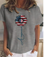 billige Uavhengighetsdag Topp-Kvinnes patriotiske T-skjorte Floral Amerikansk Flaggs nasjonalflagg Casual Rød Hvit og Blå Kortermet Rund hals Vanlige topper Daglig Utgangshelg Print Hvit Grå