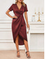 cheap Cocktail Dress-Women&#039;s Midi Dress Party Dress Cocktail Dress Satin Dress Elegant Fashion Romantic Wedding Party Wedding Guest Regular Fit Plain Short Sleeve V Neck Black Champagne Wine Green Summer