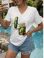 cheap Humor&amp;Quotes tee-Women&#039;s Blouse Graphic Cartoon Casual Short Sleeve V Neck Regular Tops Daily Going out Beach Wear Print Black White Summer