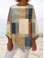 cheap Stripe&amp;Geometric Tops-Women&#039;s Blouse Long Sleeve Asymmetrical Hem Graphic Geometric Plaid Stylish Beach 3/4 Length Sleeve Crew Neck Regular Tops Daily Print Khaki Spring Fall