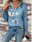 cheap Women&#039;s Floral Tops-Women&#039;s Shirt Floral Graphic Bird Casual Long Sleeve Shirt Collar Regular Tops Work Daily Buttons Print Blue Spring Fall