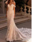 cheap Casual Wedding Dresses-Wedding Dresses Mermaid / Trumpet Off Shoulder Sleeveless Court Train Tulle Bridal Gowns With Solid Color