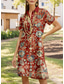 tanie Sukienka boho-Damskie Sukienka midi Sukienka A line Urlop Codzienny Codzienny Randka Regularny Graficzny Geometryczny Krótki rękaw Kołnierzyk koszuli Wino Lato