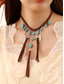 voordelige Dames ketting-dames bohemian gevlochten leren ketting met turquoise kralen, veren en kwastjes - perfect voor muziekfestivals en vakantie-outfits