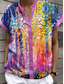 cheap Art&amp;Design Tops-Women&#039;s Shirt Floral Graphic Stylish Beach Short Sleeve Shirt Collar Regular Tops Daily Buttons Print Purple Spring Fall