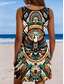 preiswerte Boho Kleider-Damen Minikleid Sommerkleid A Linie Kleid Schulterfreies Kleid Urlaub Lässig Boho Party Ausgehen Standard Passform Grafik Stammes Ärmellos U-Ausschnitt Dunkelbraun Schwarz Sommer