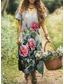 preiswerte Blumenkleider-Damen Maxi Kleid Sommerkleid A-Linie Kleid Urlaub Lässig Urlaub Alltag Reguläre Passform Floral Grafik Kurzarm V-Ausschnitt Aschblau Lila Sommer Frühling