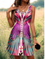 tanie Sukienki boho-Damskie Sukienka mini Sukienka A line Letnie sukienki Sukienka z odkrytymi ramionami Bohema Urlop Zabytkowe Codzienny Luźna Kwiaty Graficzny Tropikalny Bez rękawów Dekolt w kształcie litery U