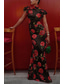 cheap Casual Floral Dresses-Women&#039;s Long Dress Maxi Dress Party Dress Cheongsam Dress Fashion Outdoor Party Tea Party Regular Fit Flower Sleeveless Stand Collar Black Red Apricot Summer